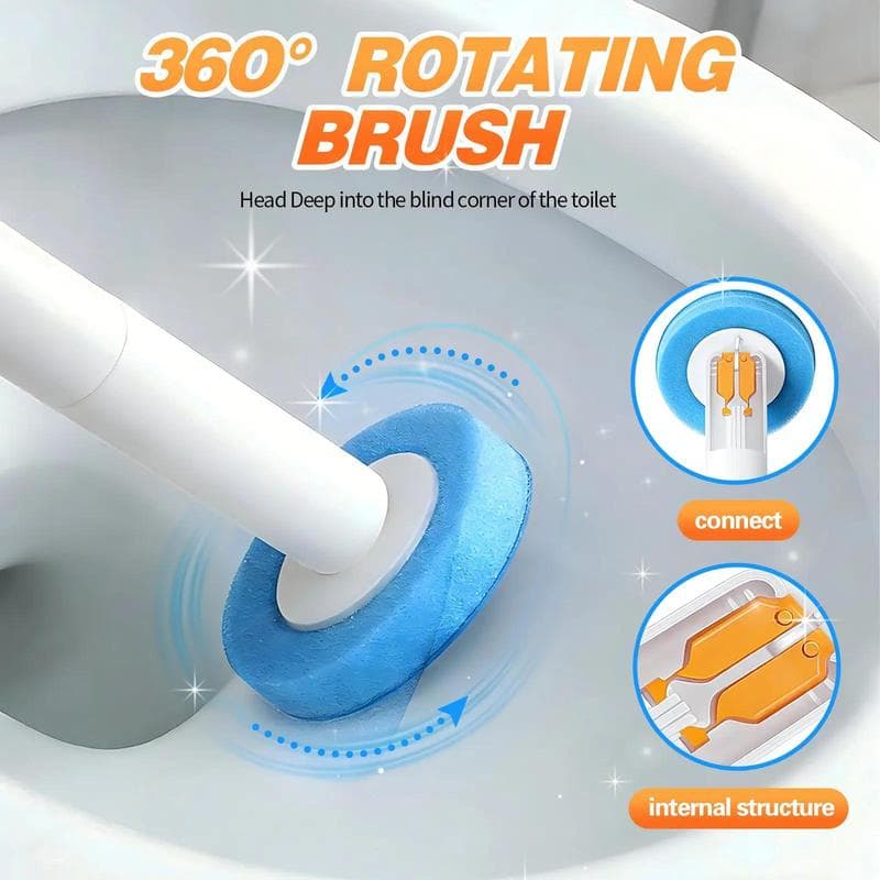 Blue disposable head on a white handle inside a toilet bowl
